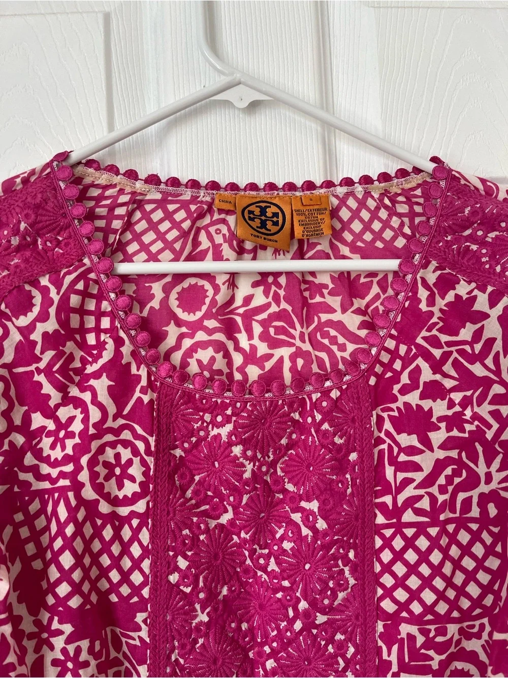 Tory Burch Pink Floral Lace-Trim Long-Sleeve Top blouse size 2